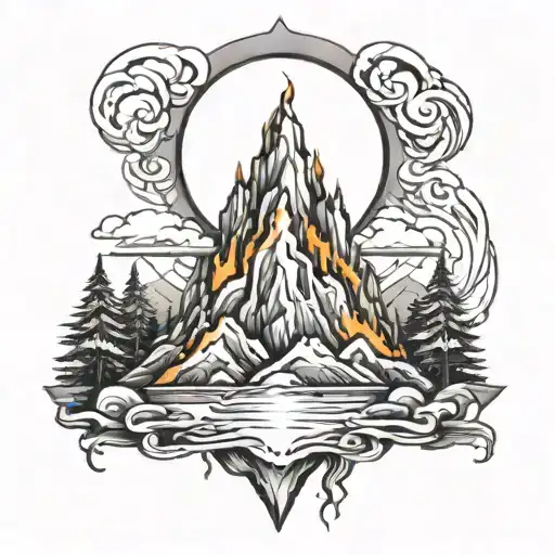 mountain on fire tattoo design idea