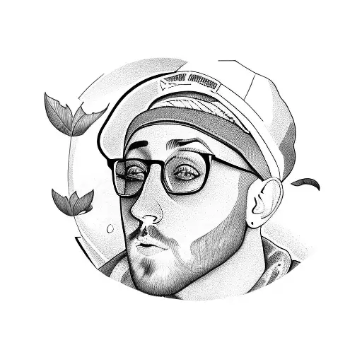 Mac Miller portrait with lyrics tattoo design idea