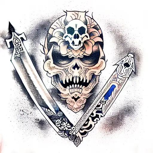 sword and skull tattoo design idea
