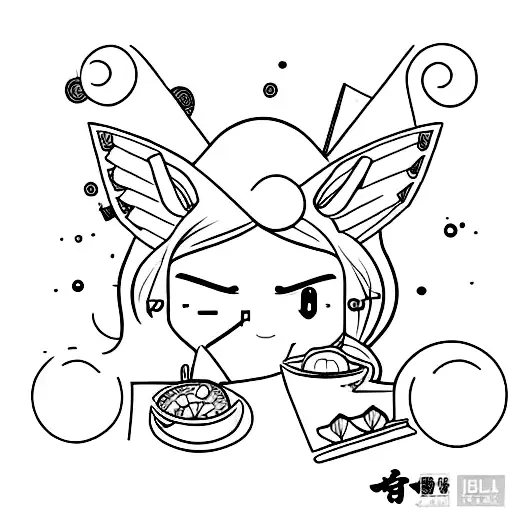 A minimalist tattoo of a whimsical anime-inspired food stall in a Makati street market tattoo design idea