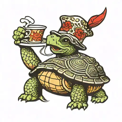 turtle hula dancing with dixie cup hat in keychup tattoo design idea
