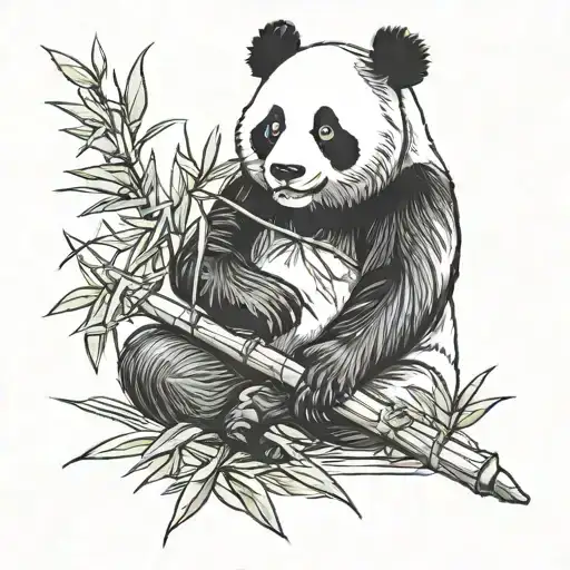 panda eating bamboo tattoo design idea
