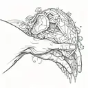 a hand holding one's heart, with an open wound, but which is healing "give me just a minute" phrase tattoo design idea