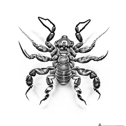 A realistic black and grey portrait of a scorpion in a dynamic pose tattoo design idea