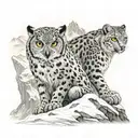 owl and snow leopard on a mountain range  tattoo design idea