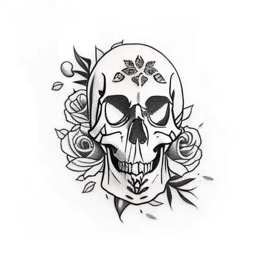 floral leg sleeve with skull. pretty and dark  tattoo design idea