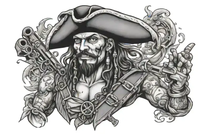 pirate with black bandana and grenades   tattoo design idea