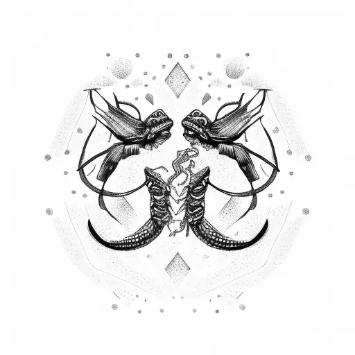 scorpio and pisces fine line symbols combined tattoo design idea