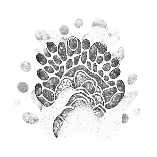 A bear paw print made up of intricate mountain and flower patterns tattoo design idea