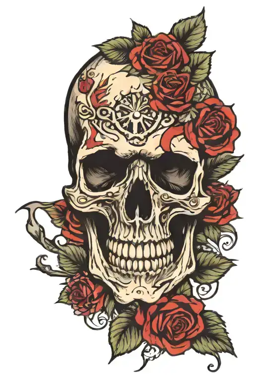 skull roses american flag tattoo design idea