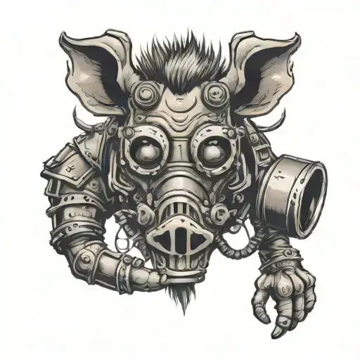 angry warthog with gas mask tattoo design idea