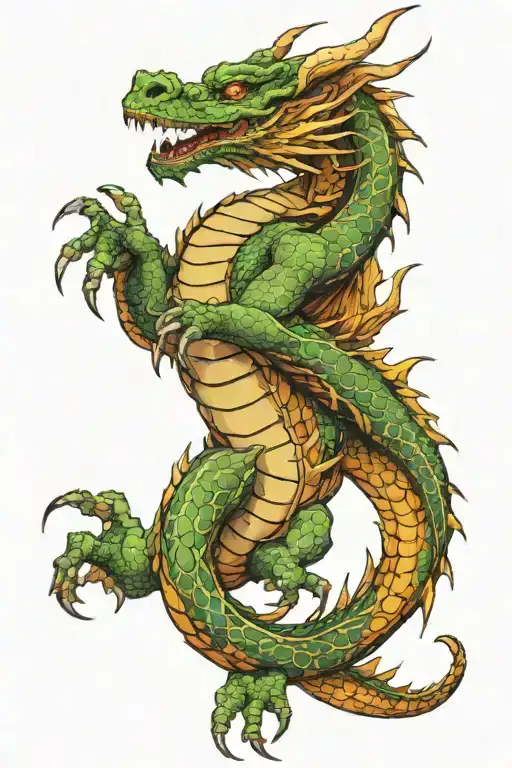 fantasy dragon wrapped around arm resting head peacefully on chest tattoo design idea