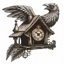 a cuckoo clock but the bird in it is losing it's feathers. The feathers should fall  tattoo design idea