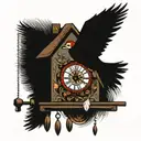 a cuckoo clock in wich the bird's feather are falling  tattoo design idea