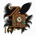 a cuckoo clock in wich the bird's feather are falling  tattoo design idea