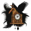 a cuckoo clock in wich the bird's feather are falling  tattoo design idea