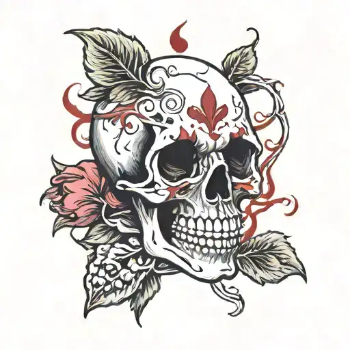 Skull above bleeding heart with seeing eye above the skull  tattoo design idea
