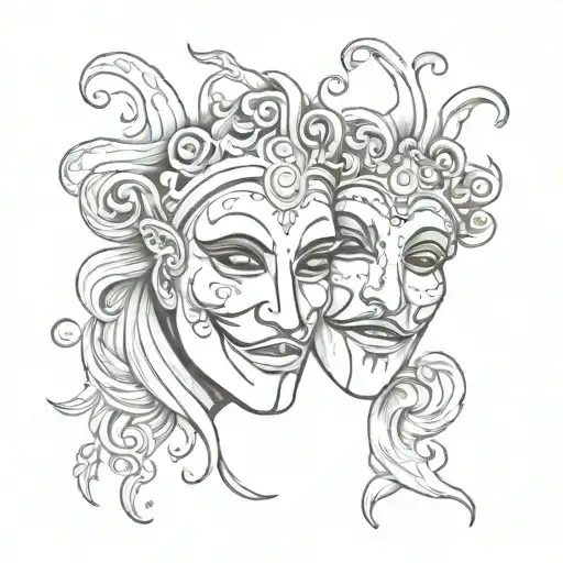 theatre masks tragedy and comedy tattoo design idea