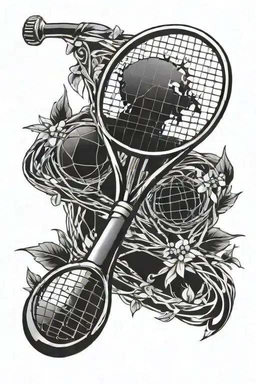 A tattoo design featuring a stock market graph intertwined with a tennis racket tattoo design idea