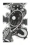 A tattoo design featuring a stock market graph intertwined with a tennis racket tattoo design idea