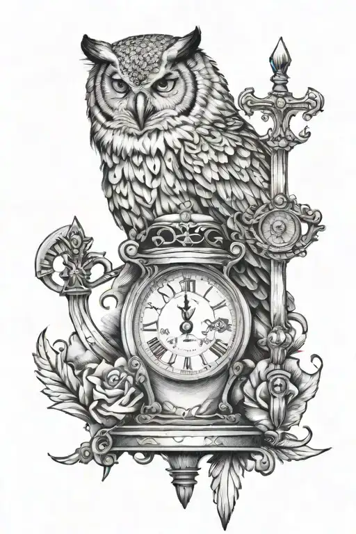 Realism "Stoic Tatoo With A Lion , An Owl, A Sword And A Scale For Justice, And An Hourglass" Tattoo Design Idea tattoo design idea