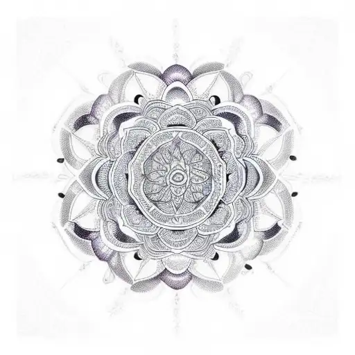 An intricate mandala design featuring peonies and symmetrical patterns. tattoo design idea