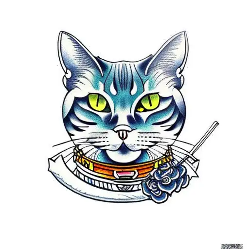 samurai cat tattoo design idea