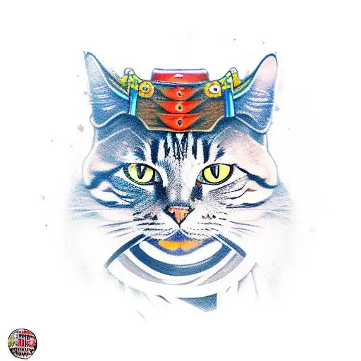 samurai cat tattoo design idea