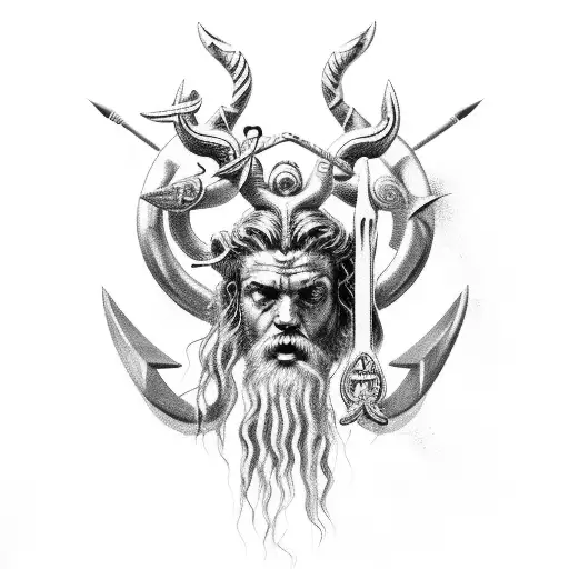 poseidon playing trident guitar tattoo design idea
