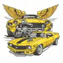 yellow camaro with the name RS auto center tattoo design idea
