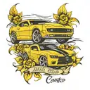 yellow camaro with the name RS auto center tattoo design idea