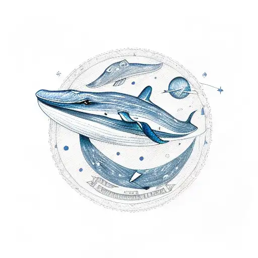 Constellation with blue whale and a line "nothing lasts forever" tattoo design idea