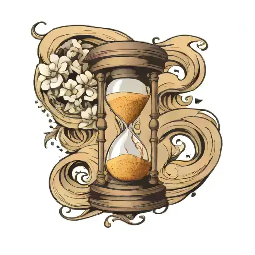 Hourglass with sand flowing through it. “This too shall pass” written in a slightly curved text that follows the shape o tattoo design idea