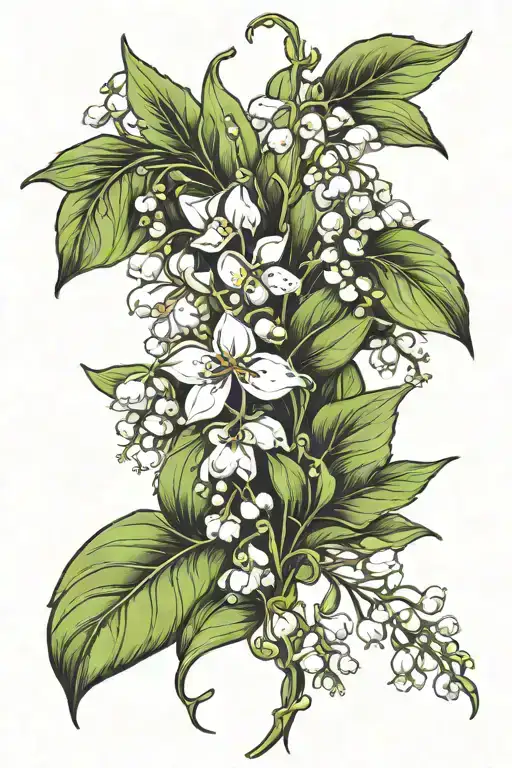 lily of the valley and hawthorn vine wrapping tattoo design idea