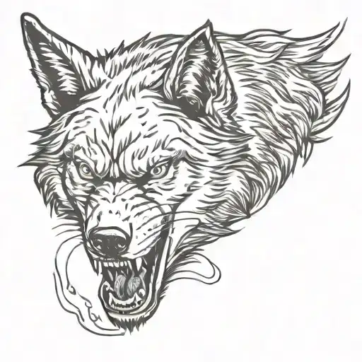 angry wolf head tattoo design idea
