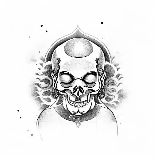 Buddhist monk meditating with a yak skull tattoo design idea