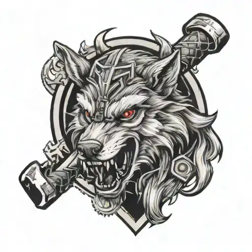 airborne special forces wolf thor's hammer tattoo design idea