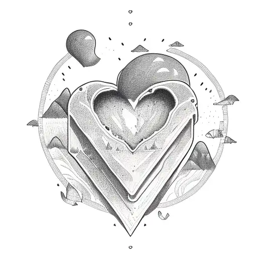 Heart, Mountain, ocean tattoo design idea