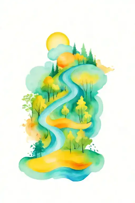 curvy road sun shining tattoo design idea