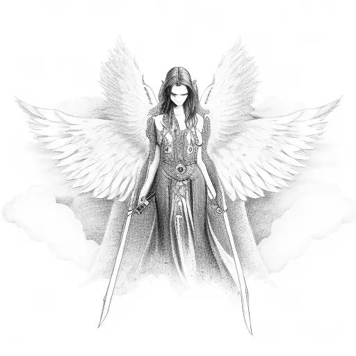 angel with ar15  tattoo design idea