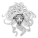 African American Medusa with intricate dreadlocks and a snake wrapped around her tattoo design idea