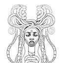 African American Medusa with intricate dreadlocks and a snake wrapped around her tattoo design idea