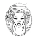 African American Medusa with intricate dreadlocks and a snake wrapped around her tattoo design idea
