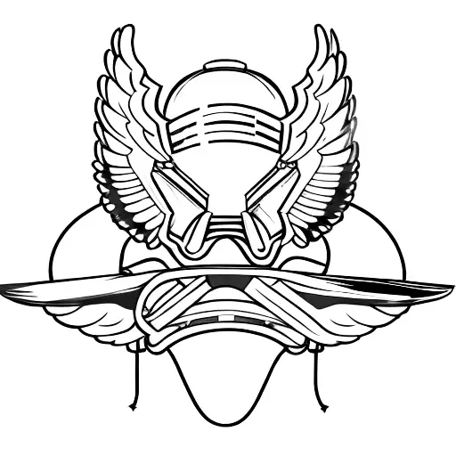 A minimalist tattoo of a lacrosse helmet with wings, representing the client's passion for lacrosse and flying tattoo design idea