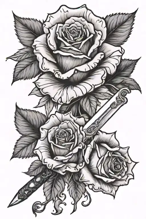 rose and knife  tattoo design idea