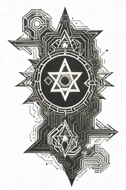 minimalistic tribal cybersigilism stars lighting  tattoo design idea