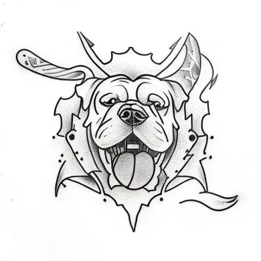 Head of a dog, bone in teeth. tattoo design idea