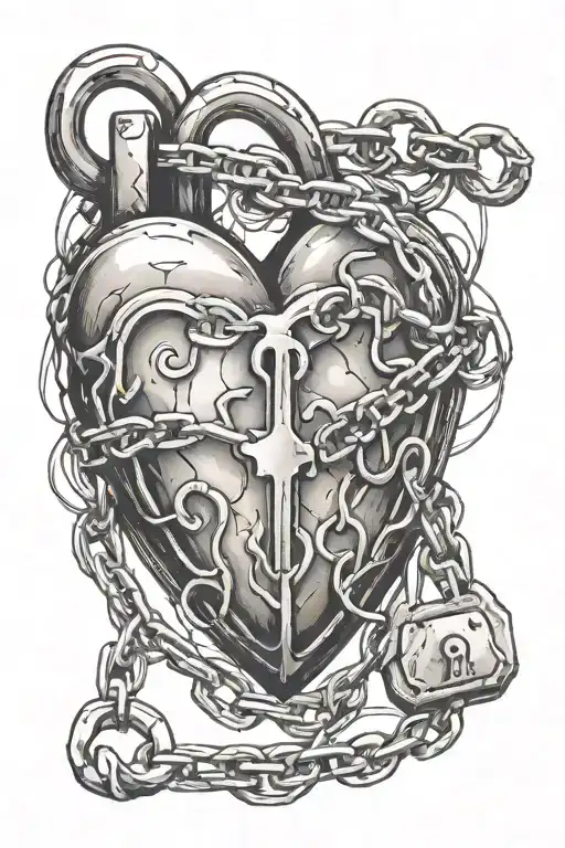 2 dimentional heart with a chain and padlock locked tattoo design idea