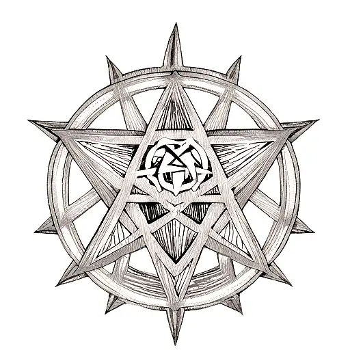 Dragon skull with flame pentagram tattoo design idea