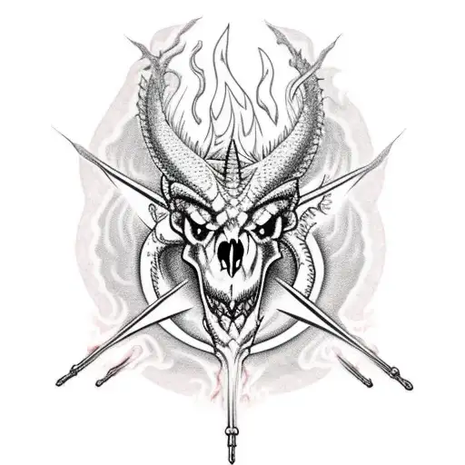 Dragon skull with flame pentagram tattoo design idea